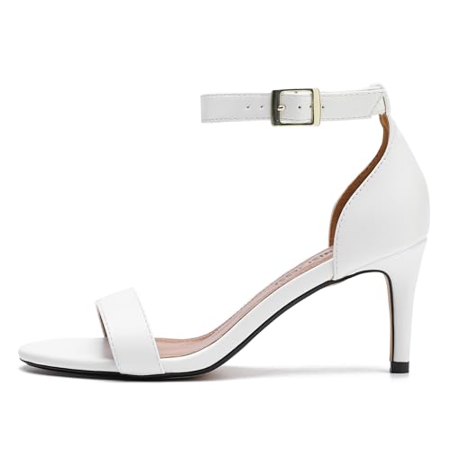 Image of MAIERNISI JESSI Unisex Men's Women's Ankle Strap Heeled Sandals, Open Toe, Buckle Closure, Kitten High Heel