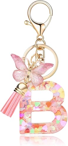 BananaHome Fashion Alphabet Initial Letter Keychain Cute Pink Key Chains for Women Girls, Tassel Key Chain,Initial Letter Keychains with Tassel, Charms for Car Key Purse Handbags Backpacks