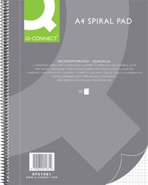 Q-Connect Blocco note a spirale, formato A4, a quadretti, 80 fogli, 160 pagine, blocco note a spirale, blocco note scolastico
