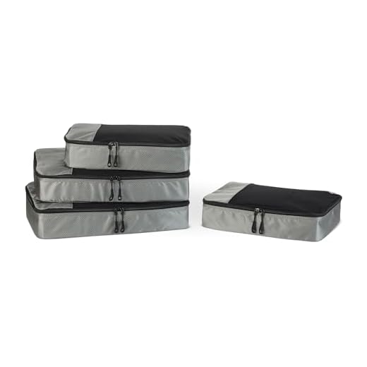 Amazon Essentials 4-teiliges Packwürfel-Reisezubehörset, Gepäckorganizer mit Doppelreißverschluss, Netzoberseite, 100% Polyester, 2 große und 2 mittlere Würfel, grau (früher Amazon Basics)