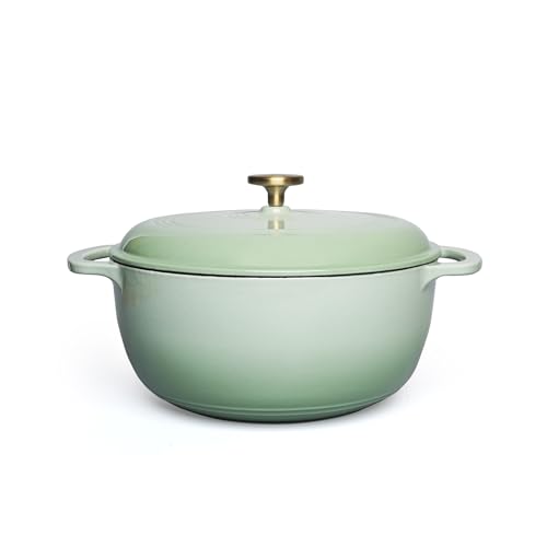 VAV GET 6QT Enameled Cast Iron Round Dutch Oven Family Style Heavy-Duty Pre-Seasoned Cookware Healthy & Safe Non-Stick Oven & Stovetop Safe Sage Green