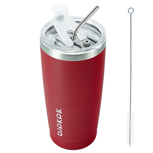 Image of BJPKPK 20oz Coffee Tumbler with Lid & Straw, Insulated Stainless Steel Mug | Double Wall Vacuum, Keeps Hot /Cold, BPA Free, Leak Proof, Iced Coffee Cup Fit Car Holder, Travel & Beach, Red