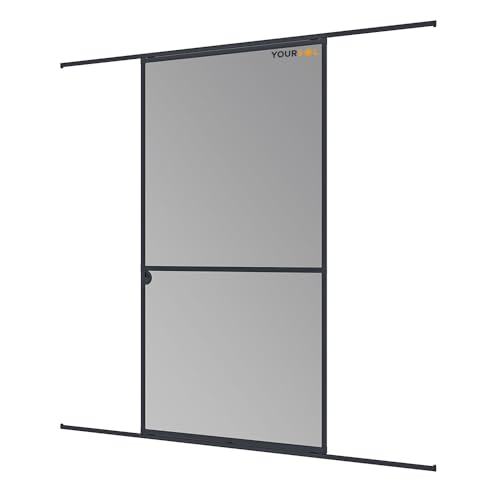 YOURSOL Expert Schiebetür Fliegengitter 120 x 240 cm anthrazit Insektenschutz Tür Schiebetür Mückenschutz Alu Rahmen zuschneidbar barrierefrei