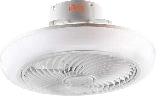 VINCO Ventilador de techo con luz y mando a distancia, silencioso, diámetro total 140 cm, blanco, 3 aspas de ABS, 3 velocidades, potencia máxima 70 W, plafón de cristal, 70925 - Último modelo