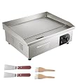 Happybuy Commercial Electric Griddle, 21", 1600W Countertop Flat Top Grill, Stainless Steel Teppanyaki Grill, Non-Stick Iron Plate, 122-572? Adjustable Temp, 2 Shovels & Brushes, 110V