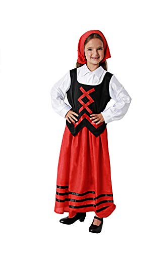 Gojoy shop-Disfraz de Pastora para Niñas Navidad Carnaval (Contien: Pañuelo,Camisa con Chaleco, Falda Larga y Mochila de Cuerdas.) (10-12 AÑOS)