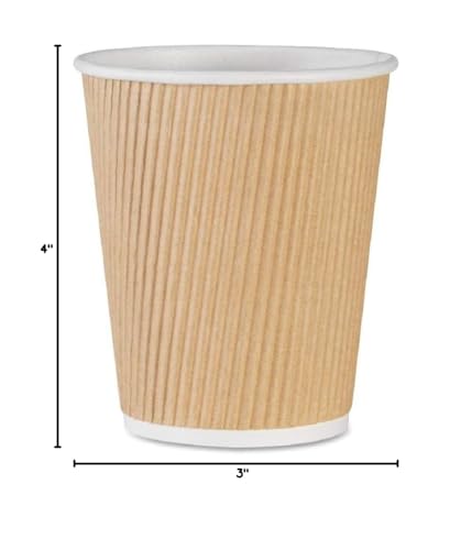 Image of NYHI 150 8 oz Ripple Kraft Paper Cups Brown Hot Cold 3 Layer Rippled Small Insulated Disposable Coffee Cups for Cappuccino Hot Cocoa or Iced Drinks