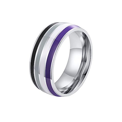 Image of Unisex 8mm Colorful Stripes Pride Ring | Stainless Steel, Unique Cool Enamel, Homosexuals LGBT Gay, Eternity Couple Wedding Band