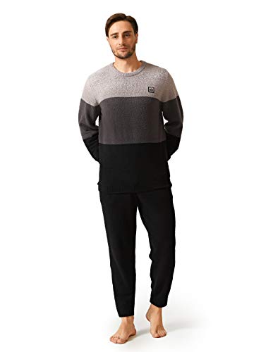 DAVID ARCHY Men's Plush Fleece Sleepwear Warm Cozy Long Sleeve Top & Bottom Pajama Set Nightwear