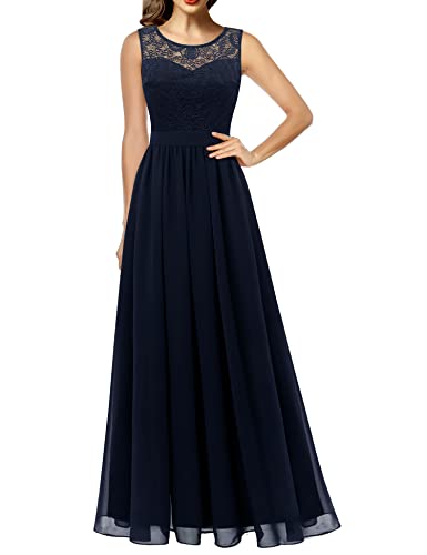 Dressystar Women's Lace Chiffon Bridesmaid Dress Sleeveless Formal Wedding Party Dress 0046 Navy L
