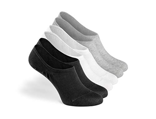 Greylags PREMIUM Invisible Sneaker Socken, rutschfest, 6 Paar - gekämmte Baumwolle bequem ohne drückende Naht in schwarz, grau, weiß - 39-42