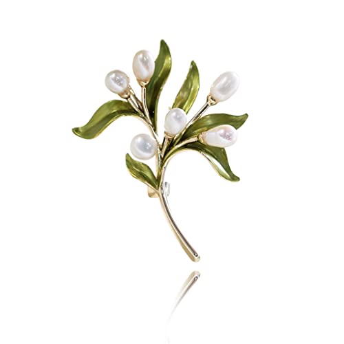 Épingle feuille verte et perles pour accessoiriser une veste de costume ou une robe de mi-saison
