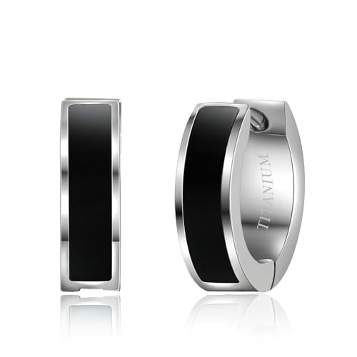 TGNEL Black Titanium Earrings Men Enamel Small Hoop Earrings Hypoallergenic for Men Sensitive Ears
