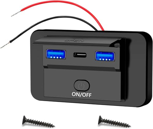 CMANLNYK 12V USB Socket Campervan - 66W 3-Port USB Car Charger Socket with Dual Quick Charge 3.0 & PD for Cars RV Boats Marine Motorcycle Truck