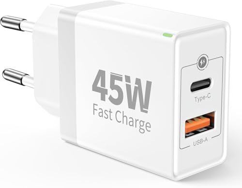 European Travel Plug Adapter, 45W Super Fast Charging USB C Wall Charger Block 2-Port International Power Adapter US to Europe EU Travel Essentials for iPhone 17 16 15 14 13 12, iPad, Galaxy, Android