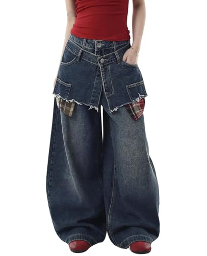 Baggy Jeans for Woman Men High Waisted Wide Leg Denim Jeans Patchwork Korean Fashion Pants Streetwear Clothes