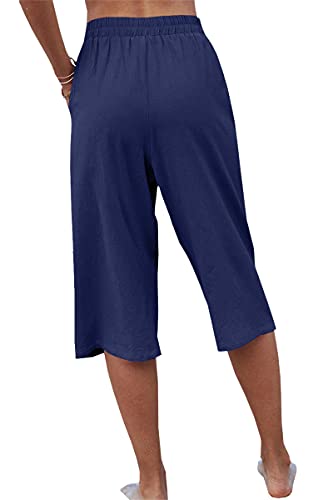 Image of Veatzaer Women's Elastic Waist 3 /4 Capri Harem Pants with Pockets Casual Loose Solid Yoga Trousers S-XXL