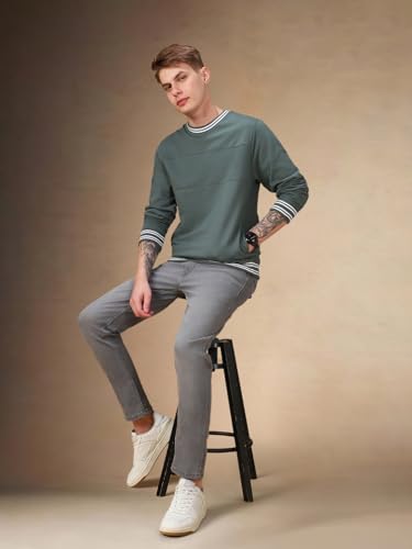 Image of Dennis Lingo Men Solid Polycotton Regular Fit Full Sleeves Pullover Sweatshirts