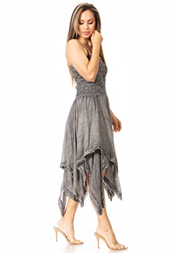 Image of Sakkas Ella Smocked Bodice Spaghetti Strap Double Layered Dress