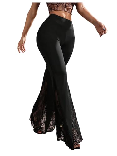 Floerns Women's Floral Lace Pants Going Out Flare Elegant Dress Casual Trousers