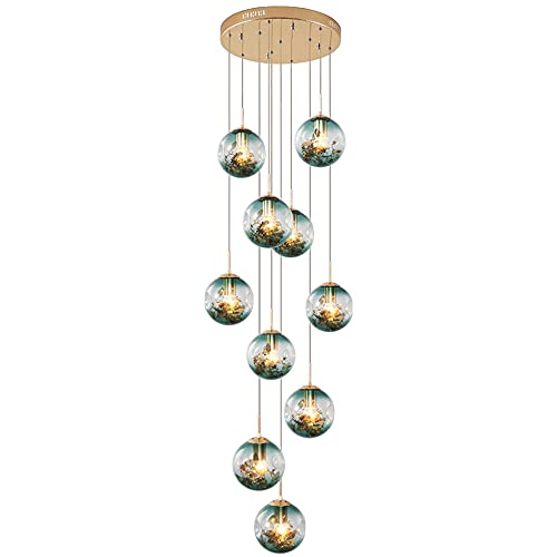 Suspension escalier long pendentif avec 10 balles de verre luminaire pour grand duplex