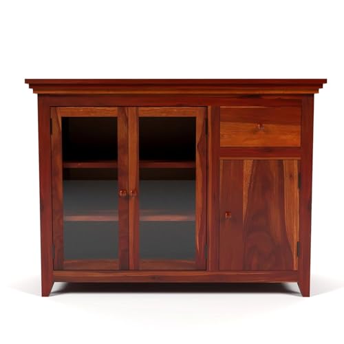 Image of Solid Sheesham Wood Kitchen Cabinet with Acrylic Glass Door, Storage Cabinet Racks, Home Kitchen Furniture, Crockery Rack, Display Unit, Wooden Chest of Drawers, (Honey Finish)