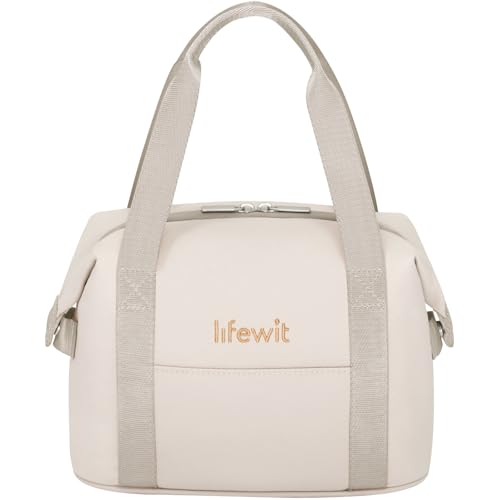 Lifewit bolsa Termica Porta Alimentos para Mujer, Bolso Comida Trabajo Impermeable Suave para Lonchera, Pequeña Bolsas Isotermica para Work, Playa, Viaje, Picnic, Beige, 6L