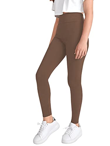 Milumia Girls Wideband Waist Leggings High Waisted Tights Workout Yoga Skinny Pants (A Mocha Brown, 11 Years) #TOP2