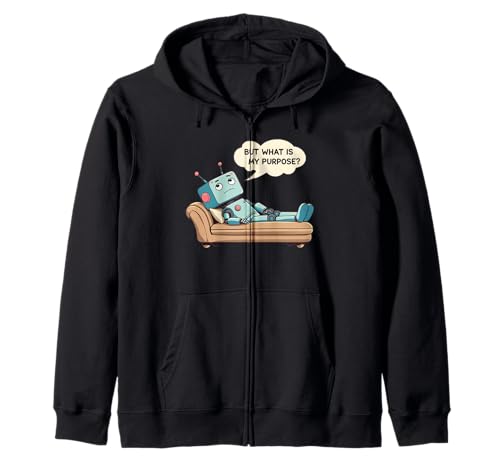 Robot Cuál es mi propósito Divertido Humor existencial AI Sudadera con Capucha