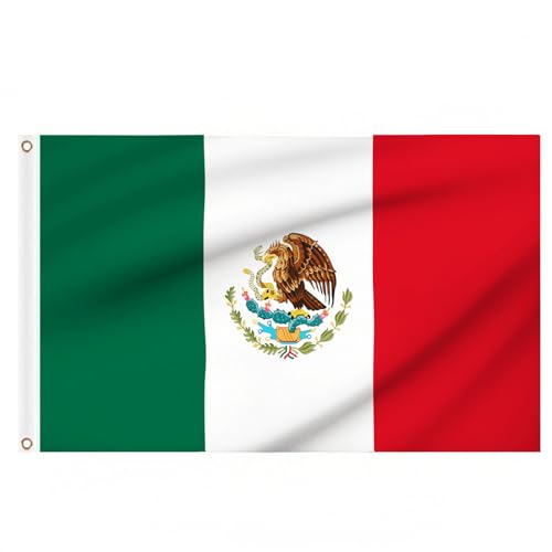 2PCS Mexico Flags 5ft x 3ft, Large Mexican Flag with Brass Eyelets for Football Sports Events School Culture Day Mexico Independence Day Party Outdoor Decorations