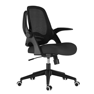 Hbada Office Chair Desk Chair Flip-up Armrest Ergonomic Task Chair Compact 120° Locking 360° Rotation Seat Surface Lift Reinforced Nylon Resin Base, Black