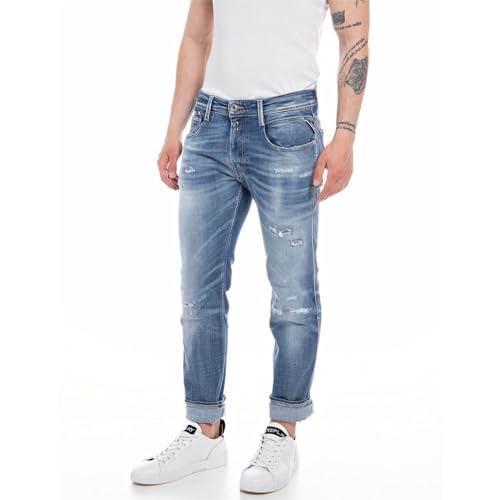 Replay Herren Jeans Anbass Slim-Fit Aged, Medium Blue 009 (Blau), 32W / 32L