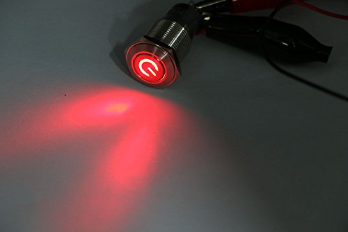 Splash Resistant 16mm Power Push Button ON/OFF Latching Switch w/ 12V Red LED Power Symbol Head from U.S. Solid