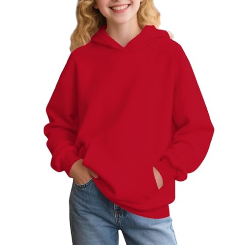 Sudaderas con capucha niña otoño niñas y niñas niñas Hoodie suave casual cómoda sudaderas de manga larga Y2k chica elegante suéter con bolsillos invierno color sólido Sweatshirt deportivo, rojo, 12