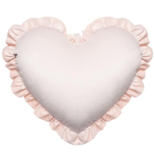 Image of YIGIRL Heart-Shaped Throw Pillow 20×16 Inch Velvet Ruffed Heart Pillow Home Decoration Pillows Cushion for Sofa Bed Chair Living Room Light Pink
