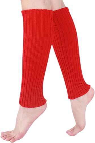 Galsang Leg Warmers for Women 80s Ribbed Knitted Long Socks for Party Sports Ballet Dance Skating Yoga Junior #K317 (Red One Size)