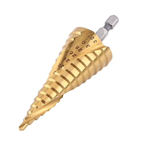 Step Drill Bit High Speed Steel Cone Drill Bit Titanium Coated Spiral Flute Hex Shank 4-32mm 4 Step Drill Bit High Speed Steel Cone Drill Bit Titanium Coated Spiral Flute Hex Shank 4-32mm - Image 4