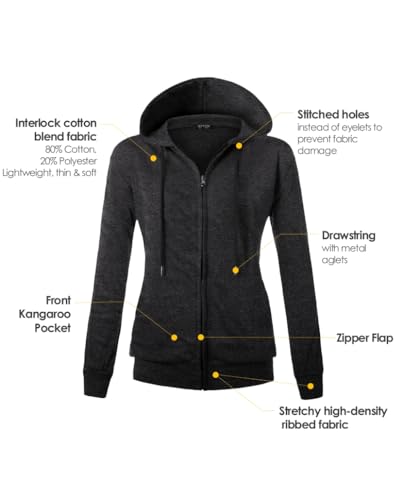 Image of GIVON Womens Casual Zip Up Hoodie Cotton Blend Soft Fabric Basic Layering Hooded Jacket with Kangaroo Pocket