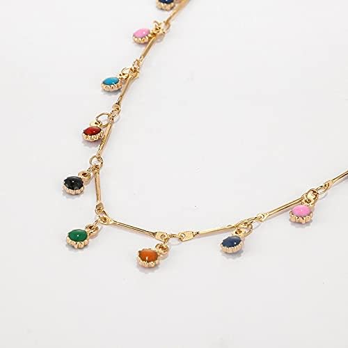 Necklaces Trendy Dainty, Bohemian Colored Beaded Necklace Women's Pendant Tassel Clavicle Necklace Handmade Party Jewelry Collar(Gold)