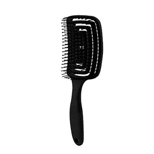 VELINEX® 1 PCS Curved Vented Hair Brush, Paddle Brush with Nylon Pins for Fast Blow Drying, Frizz Control Brush Detangling Comb for Women Long, Thick, Curly Hair Care Scalp Massager (BLACK)