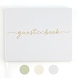 Elegant Wedding Guest Book for Wedding Reception, Beautiful Guestbook for Baby Shower and Wedding Decor, 100 Lined Pages for Sign in, Polaroid Pictures and Photos, Linen Cover (White - Lined Pages)
