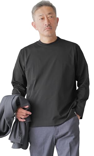 [NEVEREND] Tシャツ メンズ 長袖 クルーネック ジャケット専用 接触冷感 吸水速乾 AWC ビジネス ブラック M