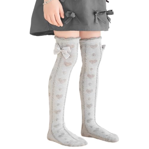 Pair Over The Knee Children Socks with Bowknot Designs Soft & Comfortable Combed Cotton Long Stockings for Ages 3 to 10