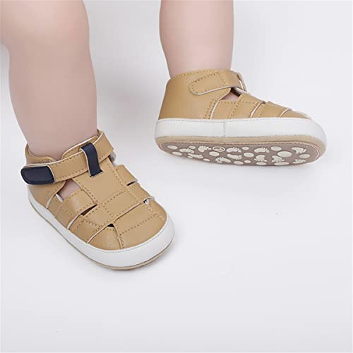 Image of HsdsBebe Baby Boys Girls Pu Leather Hard Bottom Walking Sneakers Toddler Rubber Sole First Walkers Infant Cartoon Slippers Crib Shoes
