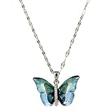 MEENAZ Collar con colgante de mariposa para mujeres y niñas - Elegante collar azul plateado | Cadena de cuello | Medallón | Diseño moderno | Regalo de cumpleaños y ocasión especial - Accesorios