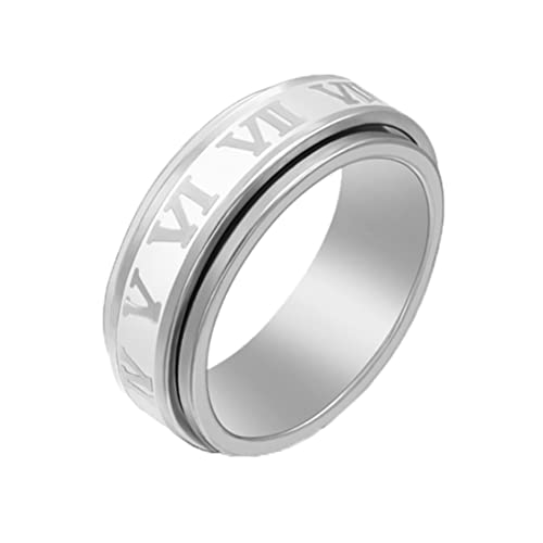 Image of PAURO Roman Numerals Spin Worry Ring | Unisex Stainless Steel, Roman Numerals Spin Worry Ring for Anxiety