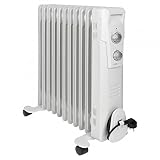 Clatronic RA 3737 11 - Radiador de aceite (2300 W, regulación del calor mediante regulador de termostato, uso flexible mediante 4 ruedas ligeras, diseño Slimline), color blanco