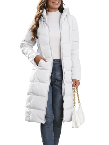 Minetom Damen Daunenjacke Lang Mantel Steppmantel Wintermantel Mit Kapuze Winter Warm Jacke Outdoorjacke Steppjacke Steppmantel B Weiß XS