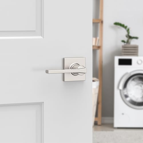 Image of Kwikset Casey Interior Passage Door Handle, Lever for Closet and Hallway Doors, Reversible Non-Locking Handle Lever, Satin Nickel, with Microban Protection (Pack of 6)