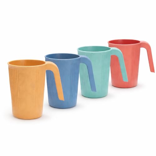 Image of Wheat Straw Plastic Coffee Mug Set with Handle | Lightweight & Durable Drinking Cups | Food Grade Reusable Tea Cups, Easy to Clean, Mug for Home Kitchen Office (Set of 4, Multicolor)